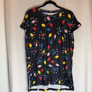 LuLaRoe Leah Black Top with Festive Multicolor Design